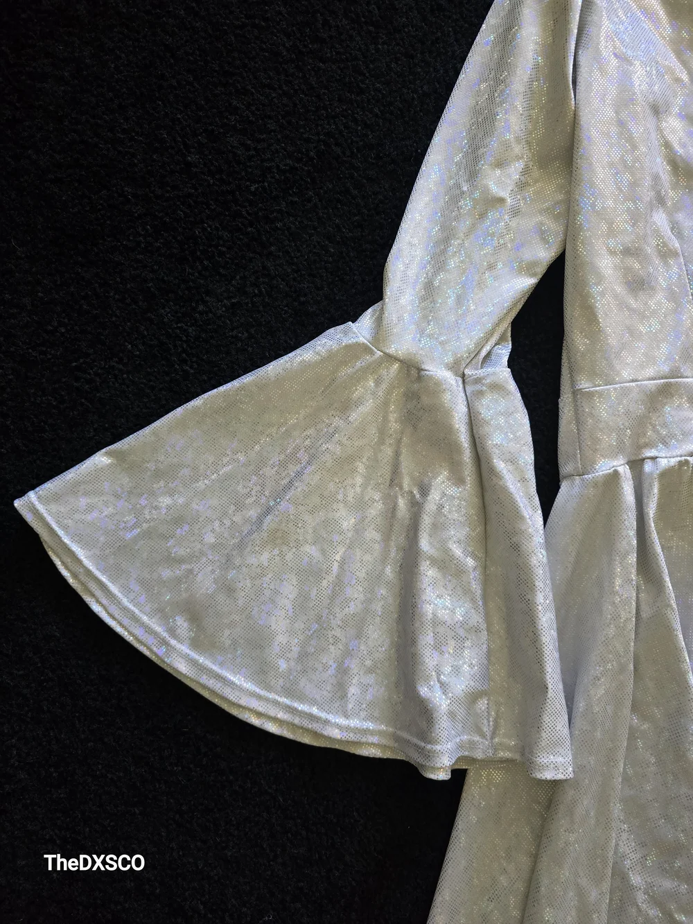 Iheartraves Ivory Iridescent Holographic High-Low Bell Sleeve Dress - Picture 2 of 4